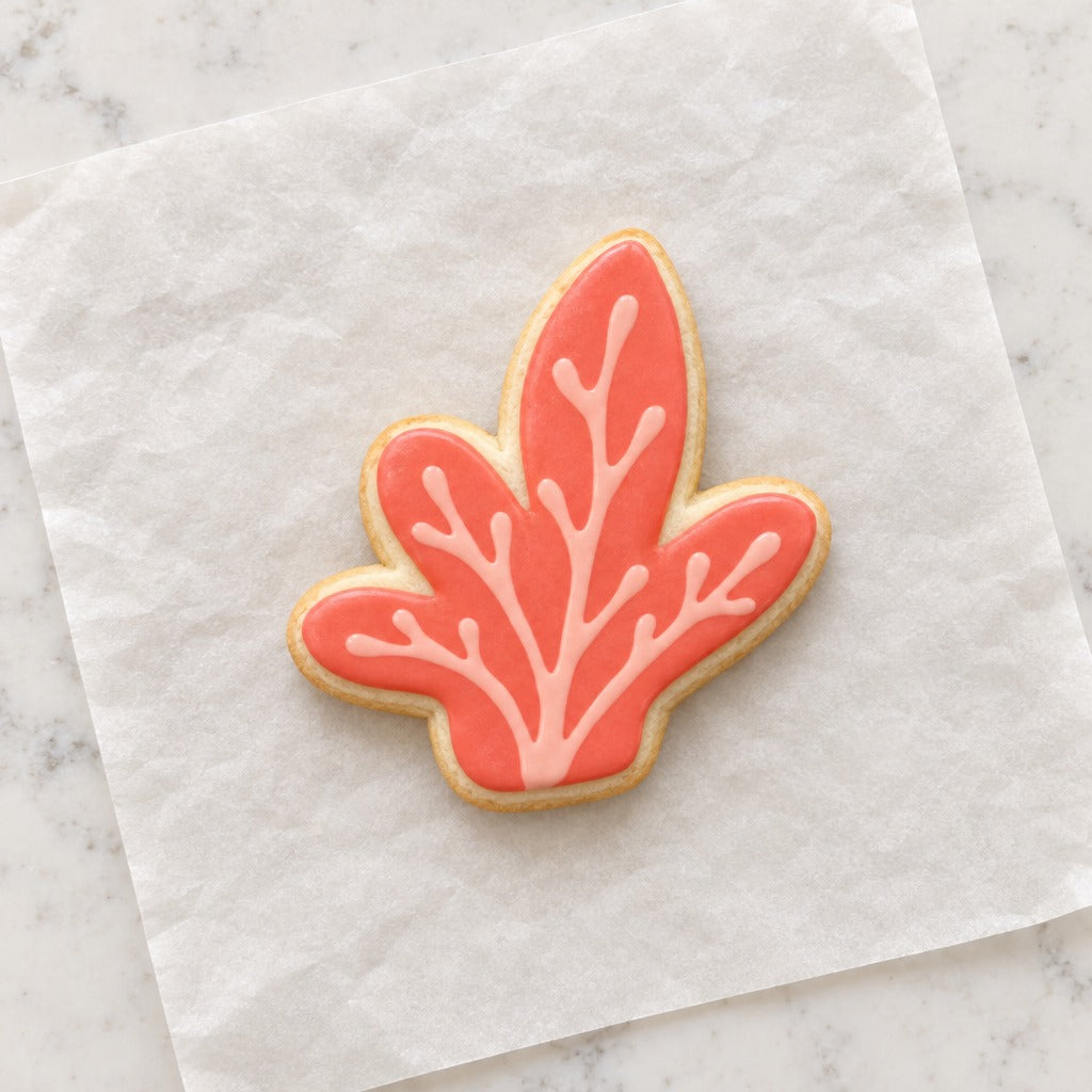 Coral Leaf Cookie Cutter (decorated cookie mockup)
