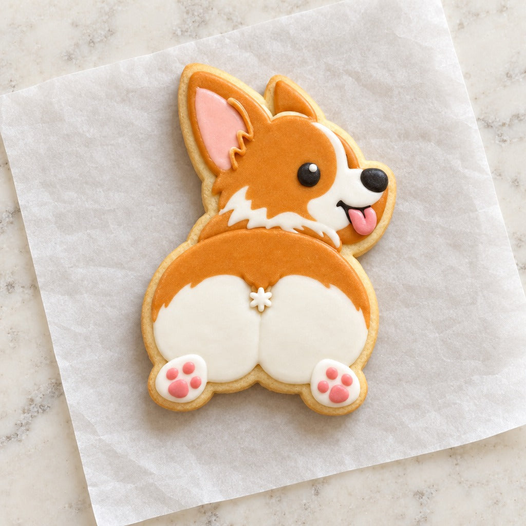 Corgi Butt Cookie Cutter (decorated cookie mockup)