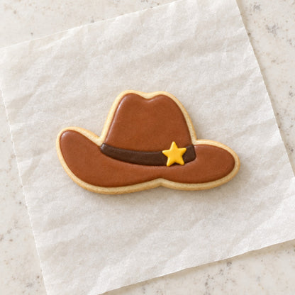 Cowboy Hat Outline Cookie Cutter (decorated cookie mockup)