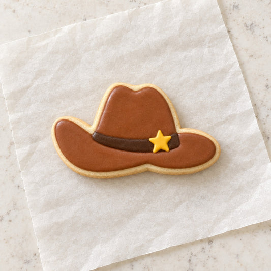 Cowboy Hat Outline Cookie Cutter (decorated cookie mockup)