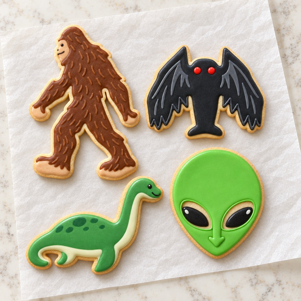 Cryptid Creatures Cookie Cutter Set (decorated cookie mockup)