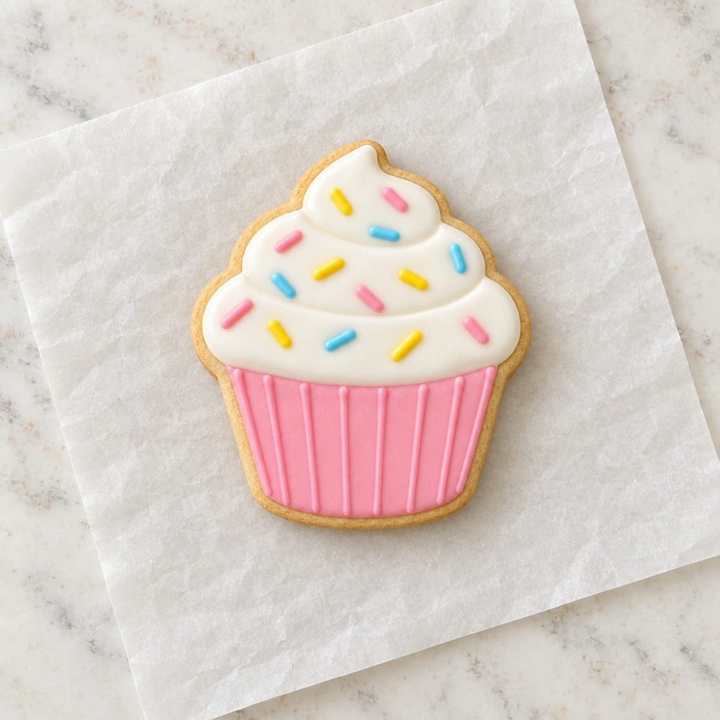 Cupcake Outline Cookie Cutter (decorated cookie mockup)