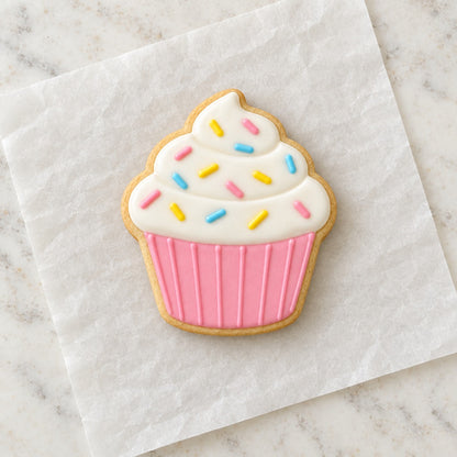 Cupcake Outline Cookie Cutter (decorated cookie mockup)