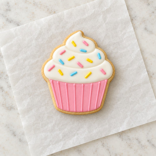Cupcake Outline Cookie Cutter (decorated cookie mockup)