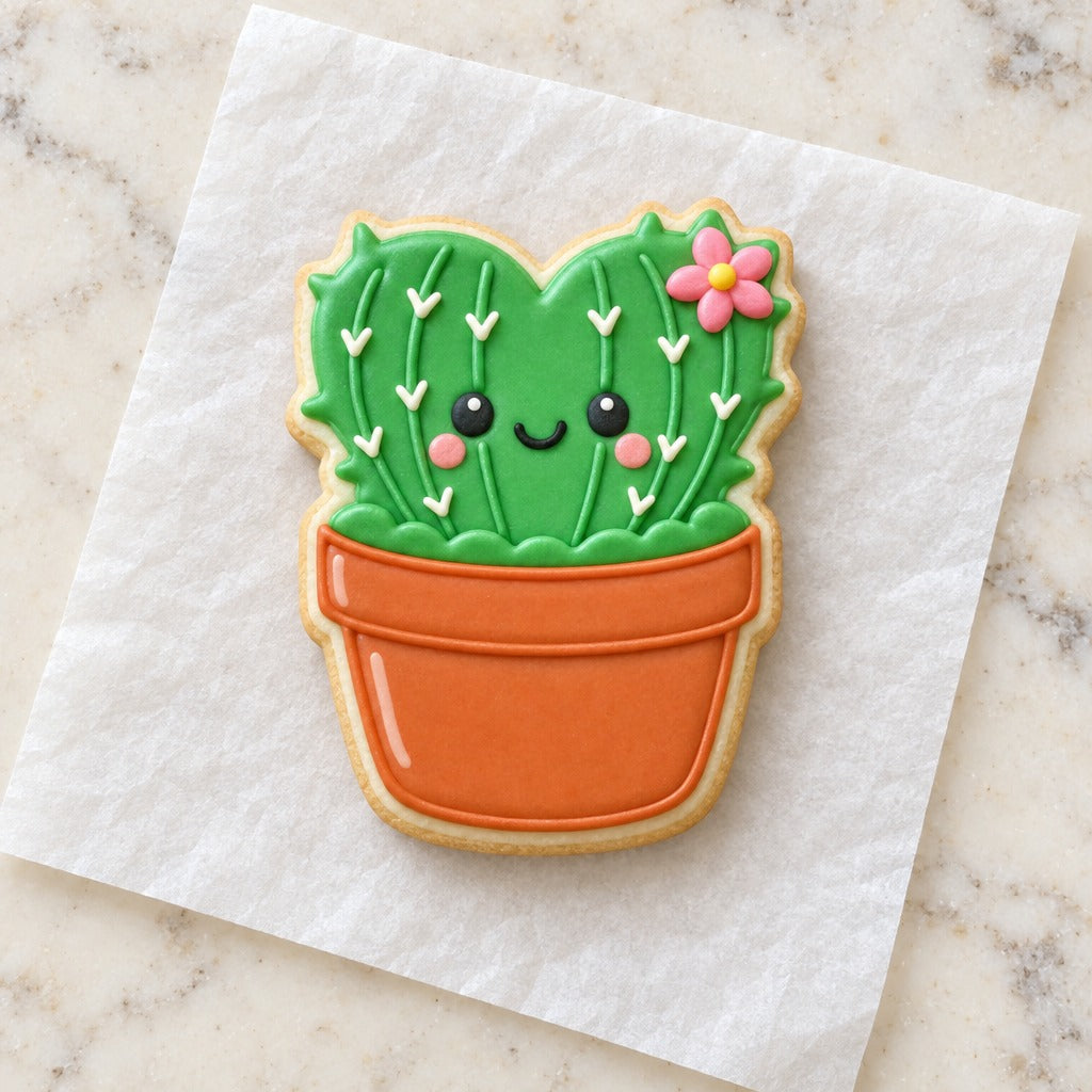 Cute Cactus Cookie Cutter (decorated cookie mockup)