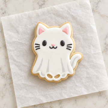 Cute Ghost Cat Cookie Cutter (decorated cookie mockup)