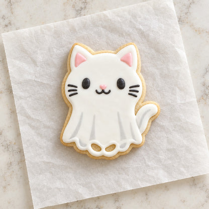 Cute Ghost Cat Cookie Cutter (decorated cookie mockup)