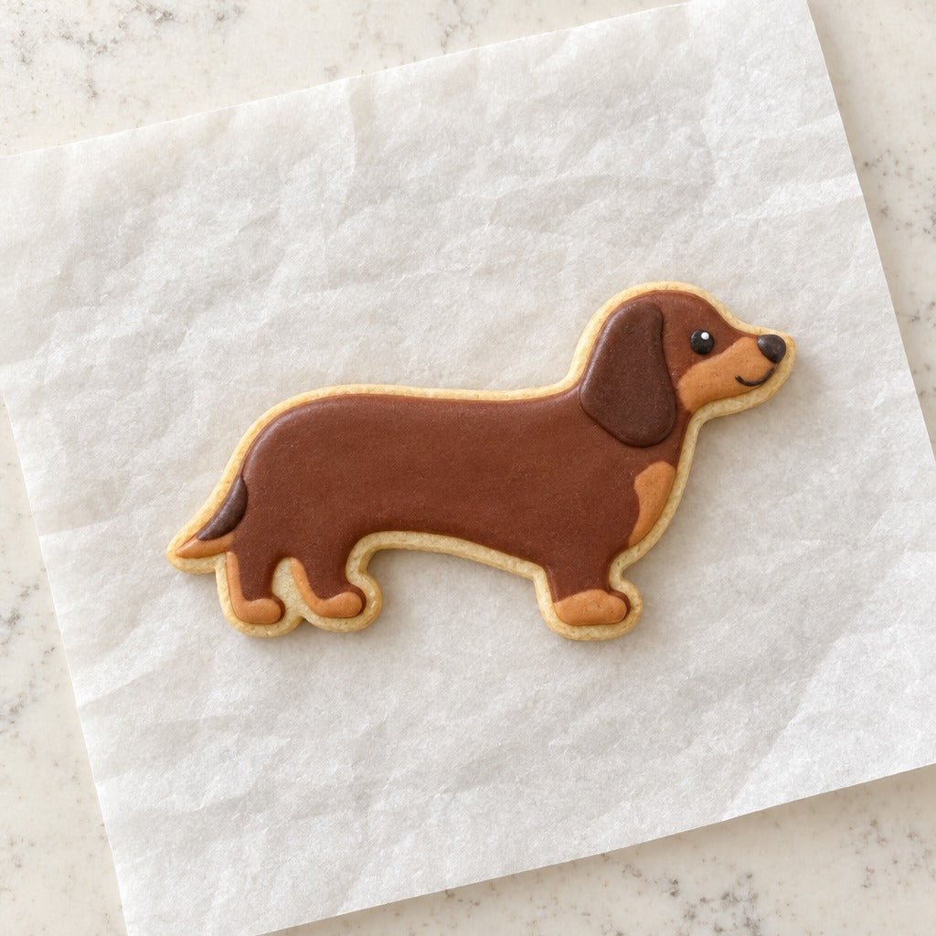 Dachshund Outline Cookie Cutter (decorated cookie mockup)
