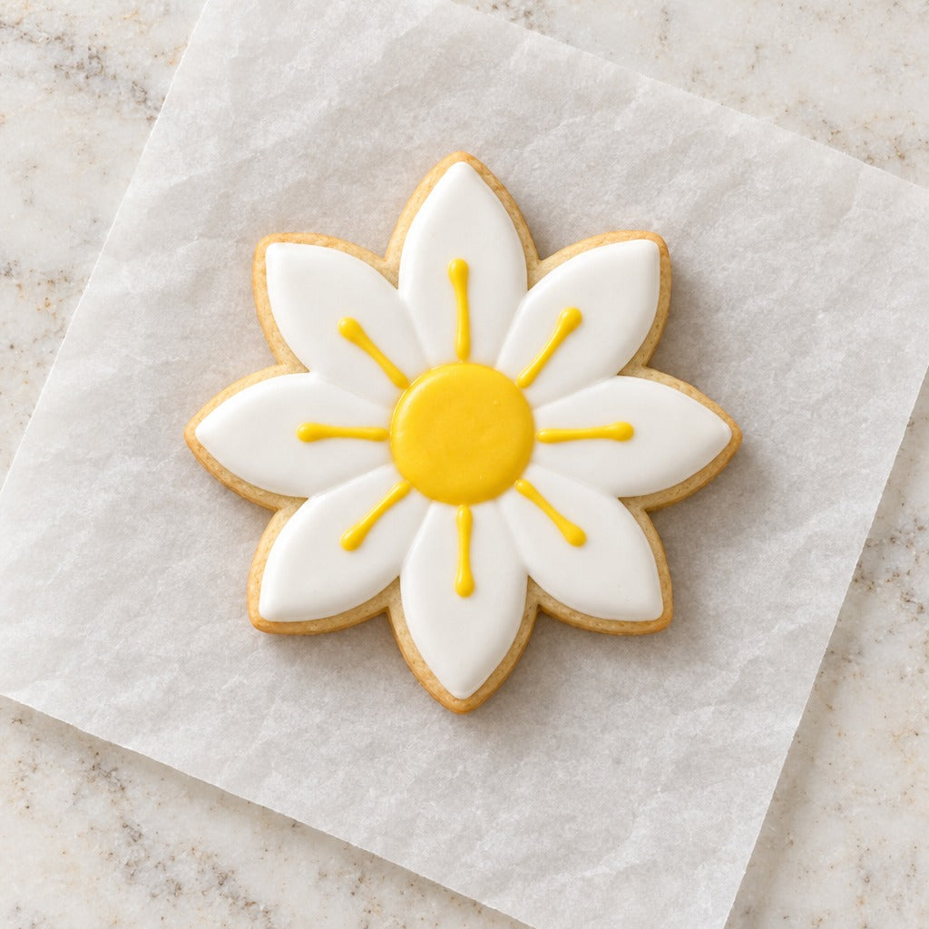 Daisy Outline Cookie Cutter (decorated cookie mockup)