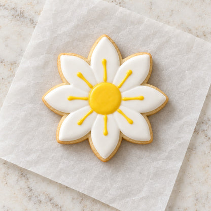 Daisy Outline Cookie Cutter (decorated cookie mockup)