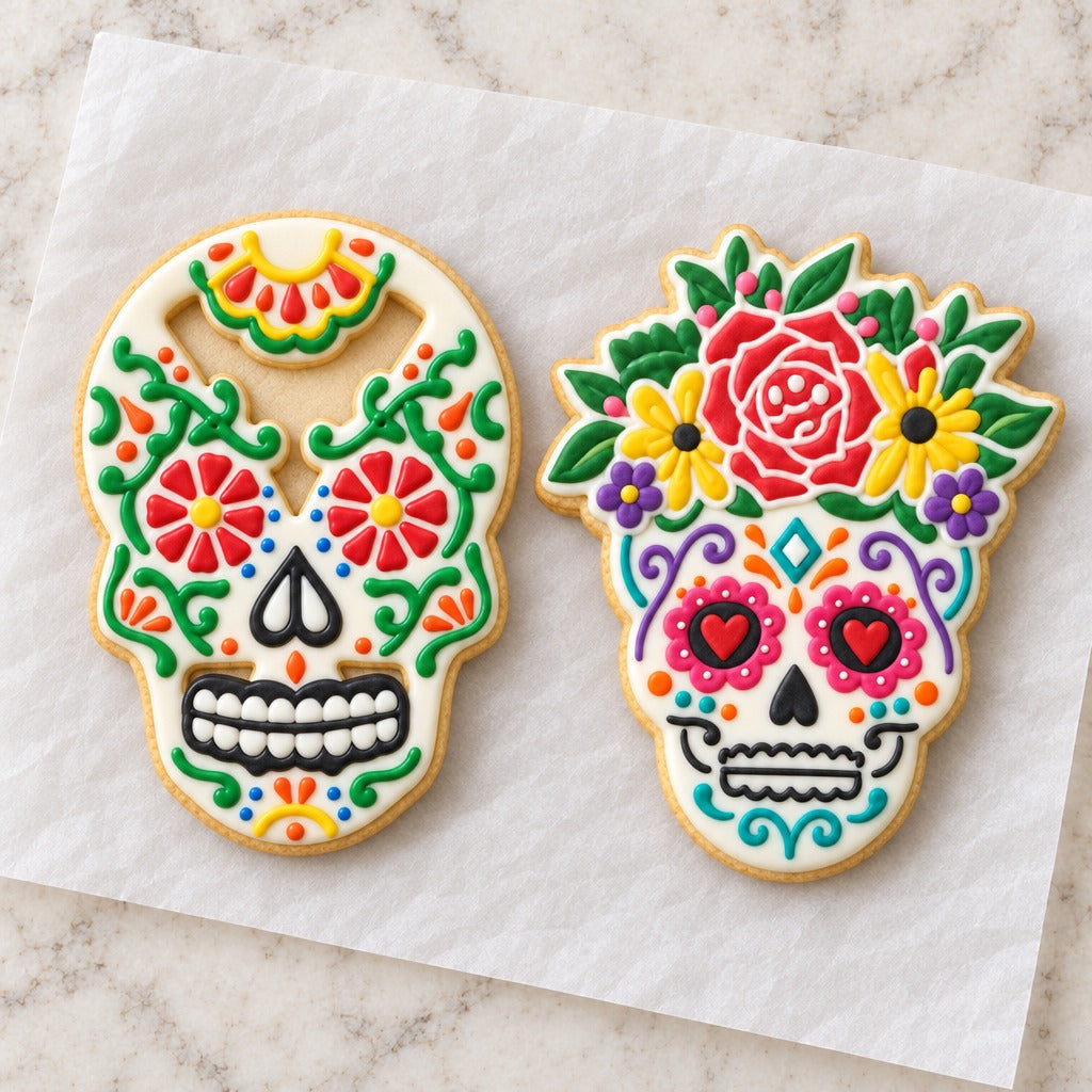 Day of the Dead Sugar Skull Cookie Cutter Set (decorated cookie mockup)