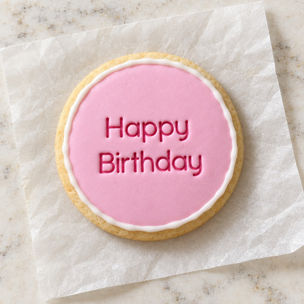 Debosser Happy Birthday Cookie Stamp (decorated cookie mockup)
