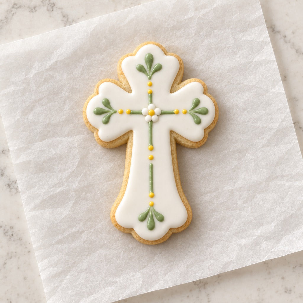 Decorative Cross Cookie Cutter (decorated cookie mockup)