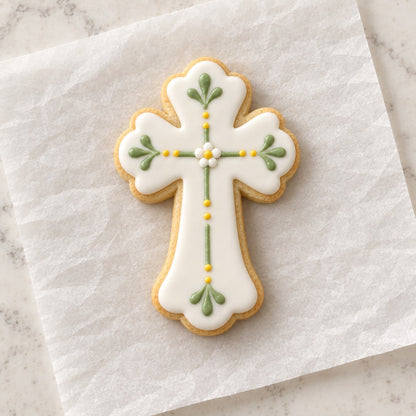 Decorative Cross Cookie Cutter (decorated cookie mockup)