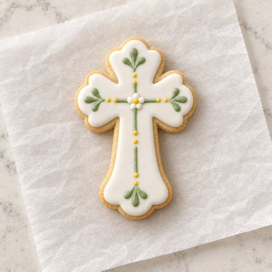 Decorative Cross Cookie Cutter (decorated cookie mockup)
