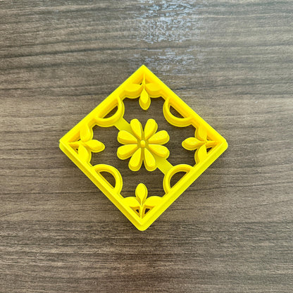 Decorative Tile Cookie Cutter Set: Floral Square Tile Cookie Cutter