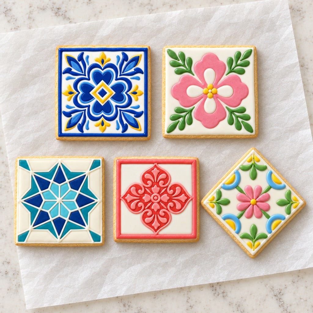 Decorative Tile Cookie Cutter Set (decorated cookie mockup)