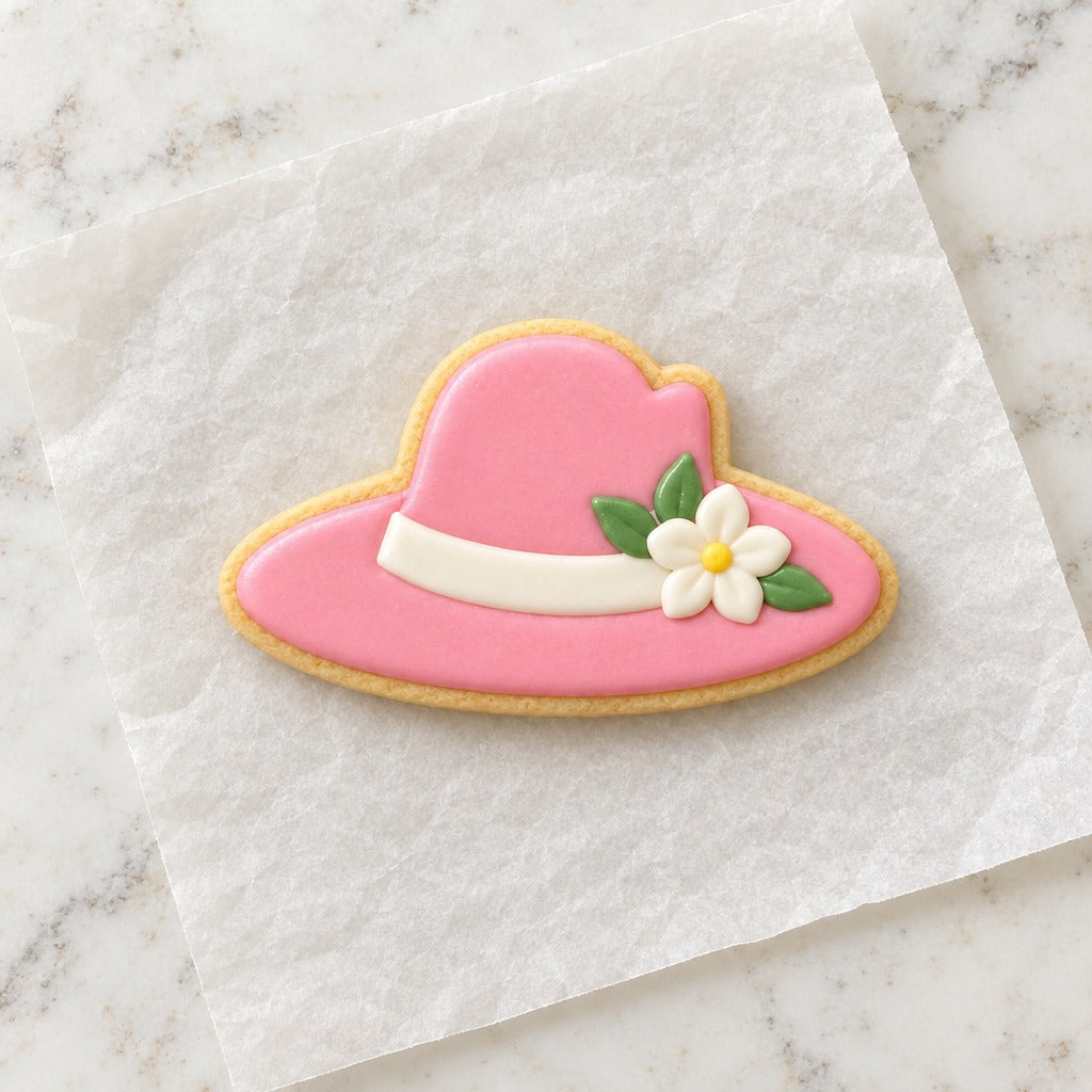 Derby Hat Cookie Cutter (decorated cookie mockup)