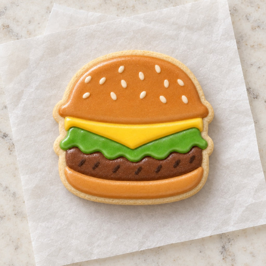 Detailed Burger Cookie Cutter (decorated cookie mockup)