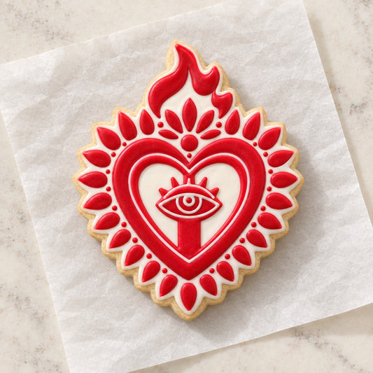 Detailed Sacred Heart Cookie Cutter (decorated cookie mockup)