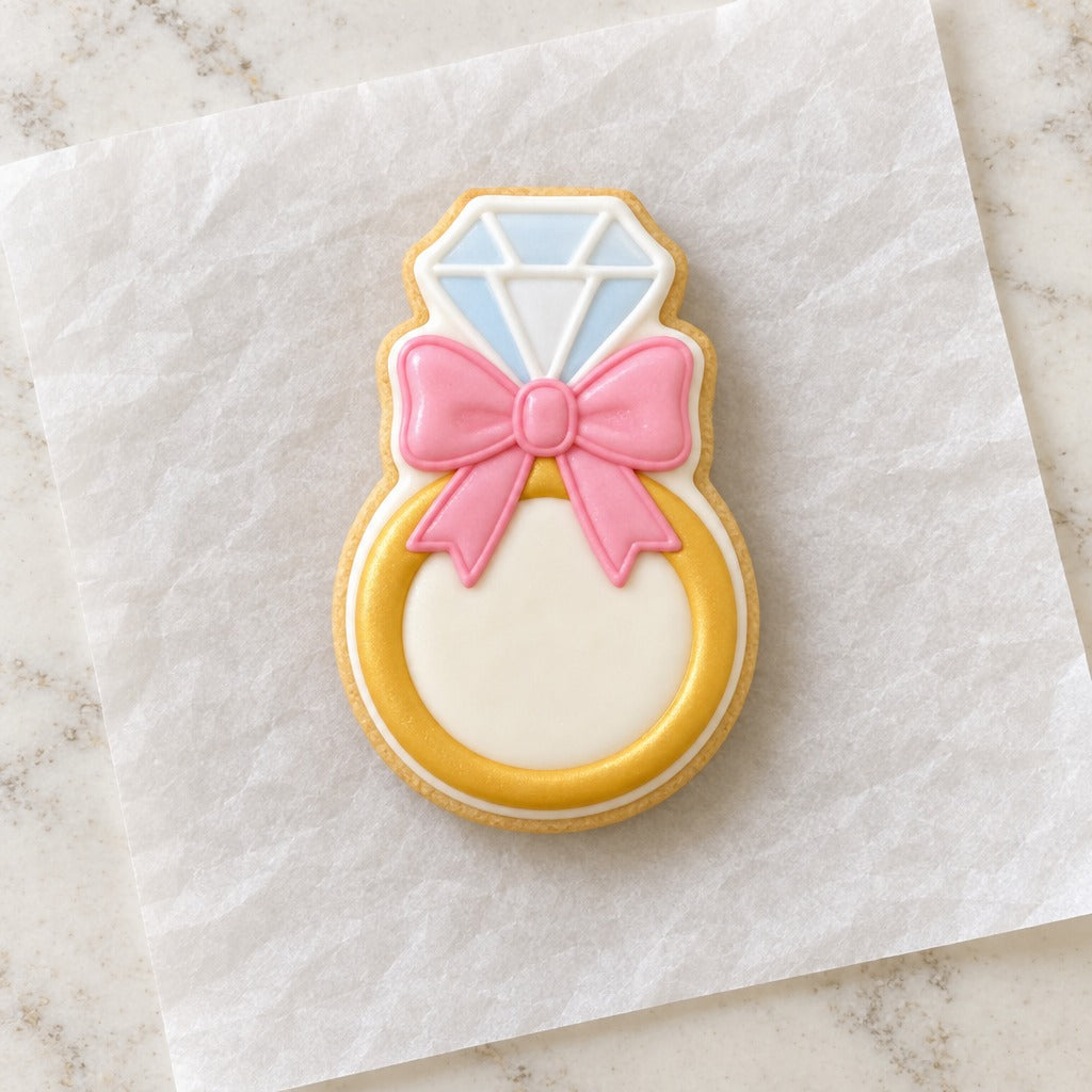 Diamond Ring with Bow Cookie Cutter (decorated cookie mockup)