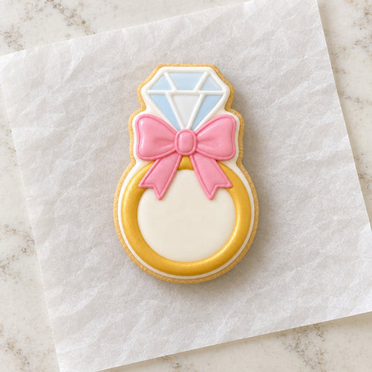 Diamond Ring with Bow Cookie Cutter (decorated cookie mockup)