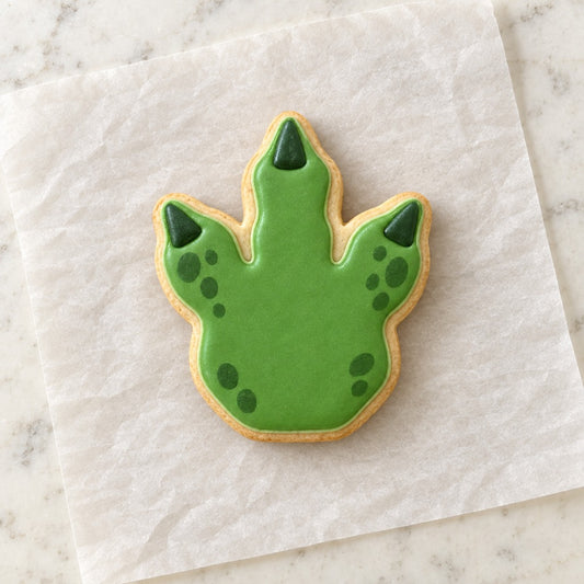 Dino Foot Cookie Cutter (decorated cookie mockup)