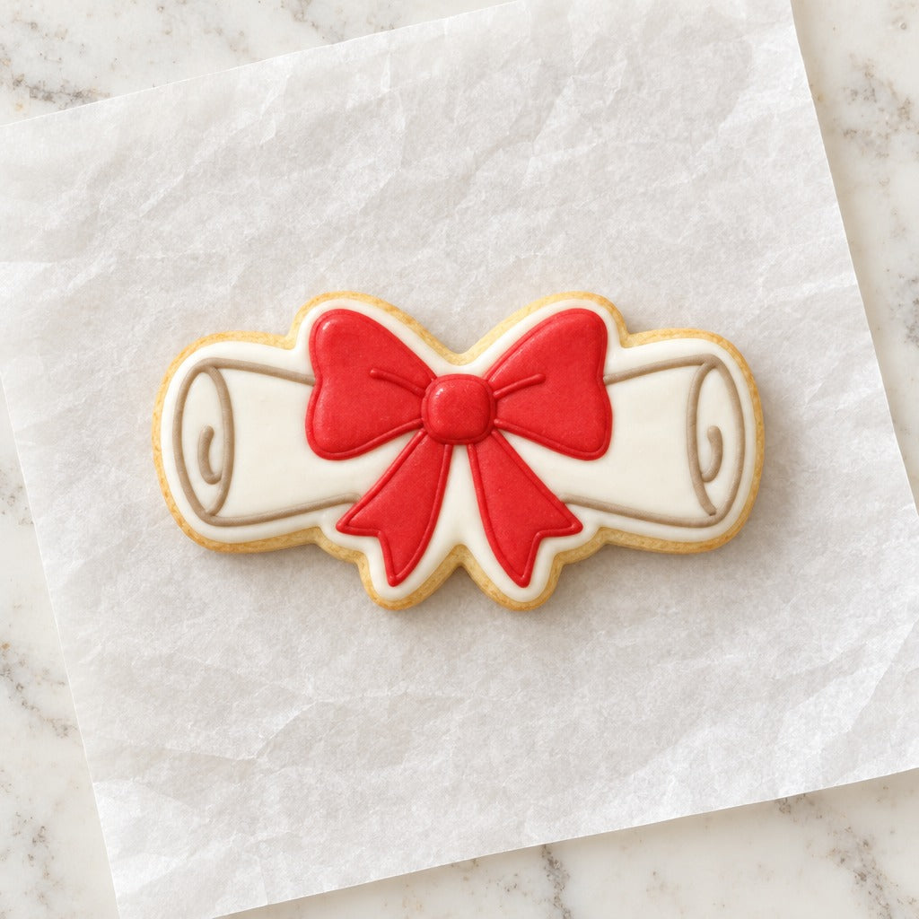 Diploma Bow Cookie Cutter (decorated cookie mockup)