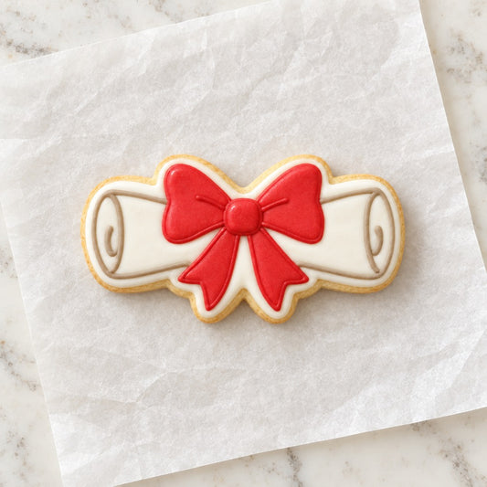 Diploma Bow Cookie Cutter (decorated cookie mockup)