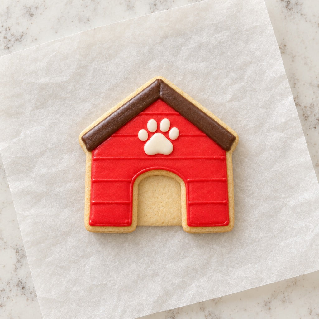 Dog House Outline Cookie Cutter (decorated cookie mockup)