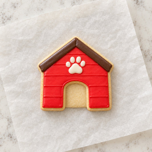 Dog House Outline Cookie Cutter (decorated cookie mockup)
