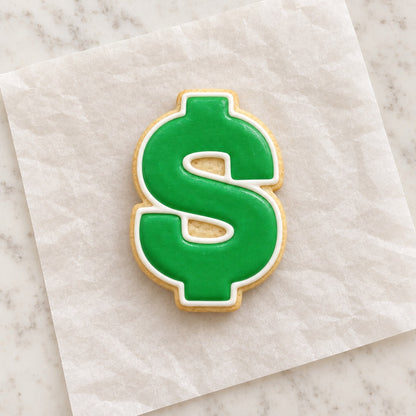 Dollar Sign Cookie Cutter (decorated cookie mockup)
