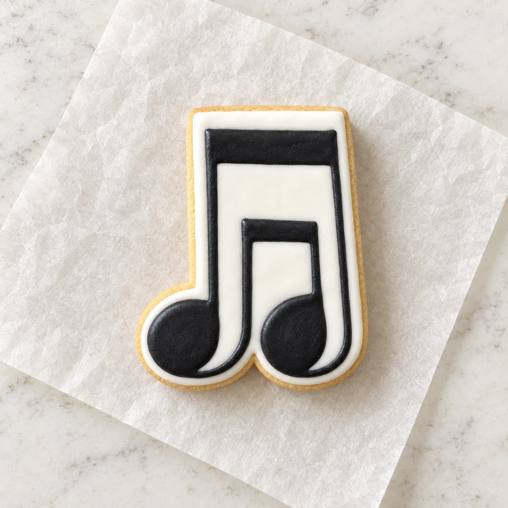Double Beam Note Cookie Cutter (decorated cookie mockup)