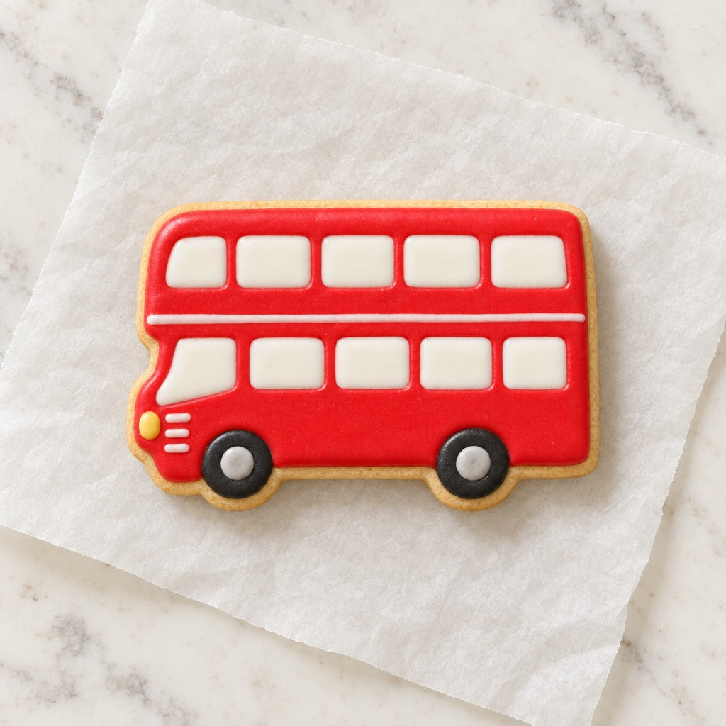 Double Decker Bus Cookie Cutter (decorated cookie mockup)