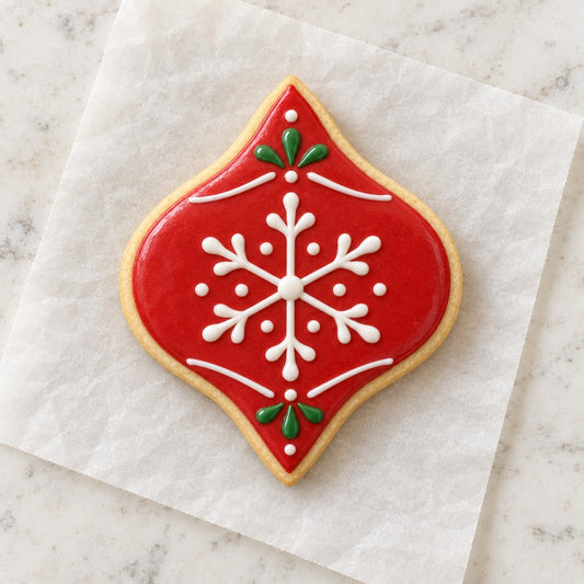 Droplet Ornament Cookie Cutter (decorated cookie mockup)