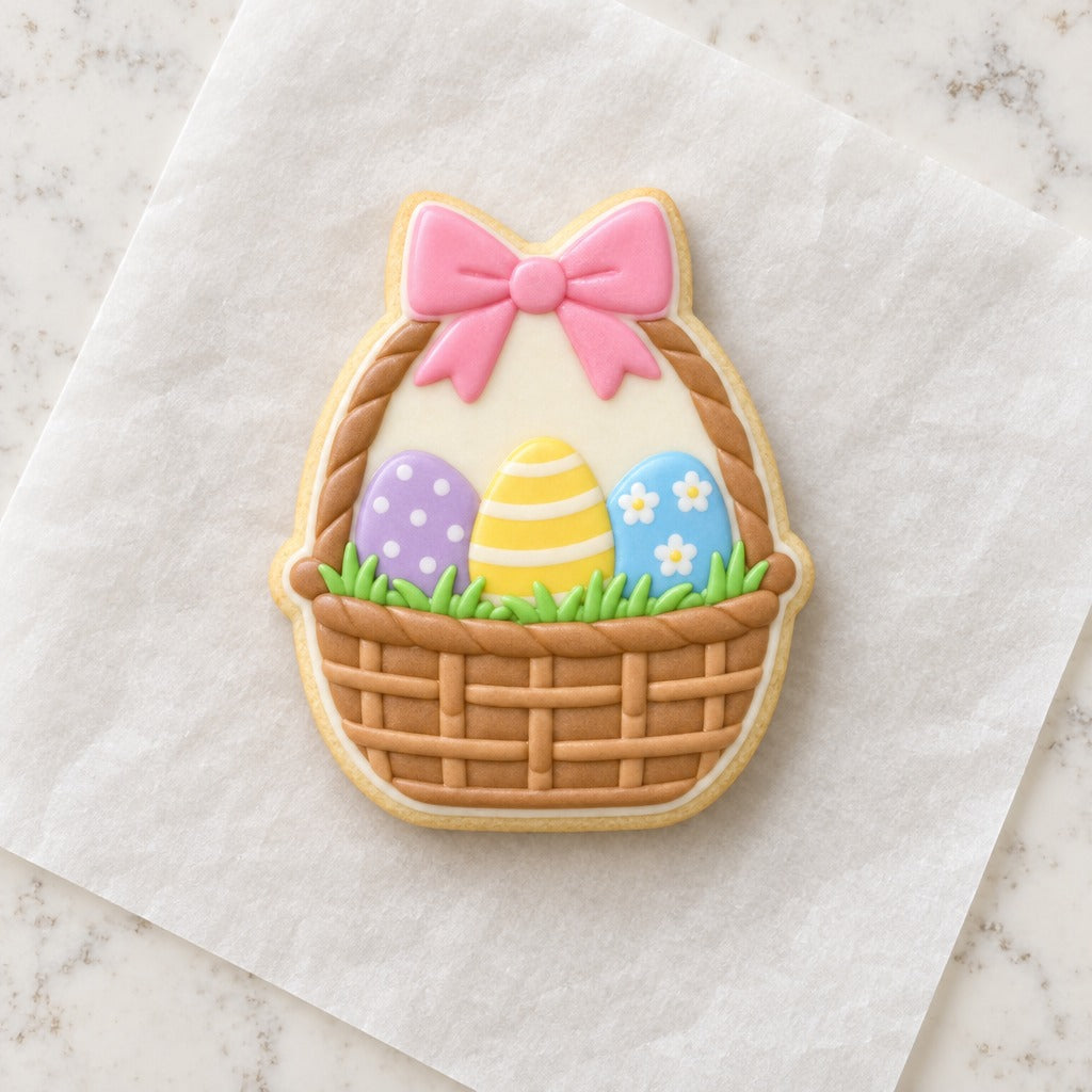 Easter Basket Outline Cookie Cutter (decorated cookie mockup)