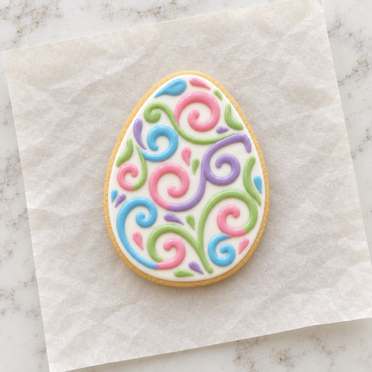 Easter Egg Swirl Cookie Cutter (decorated cookie mockup)