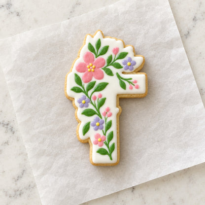 Easter Floral Cross Cookie Cutter (decorated cookie mockup)