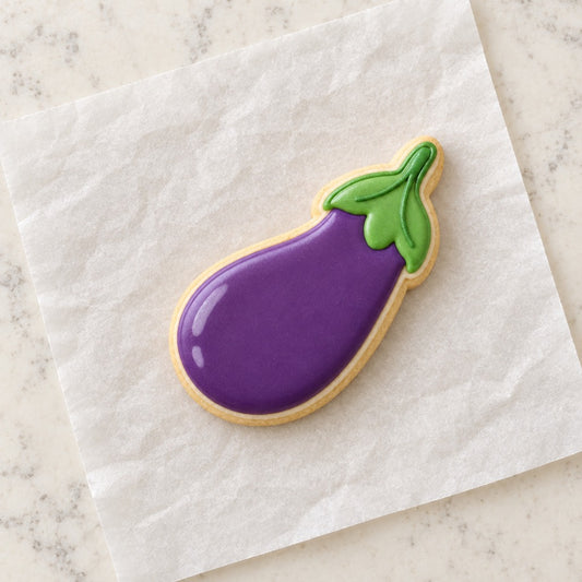 Eggplant Cookie Cutter (decorated cookie mockup)