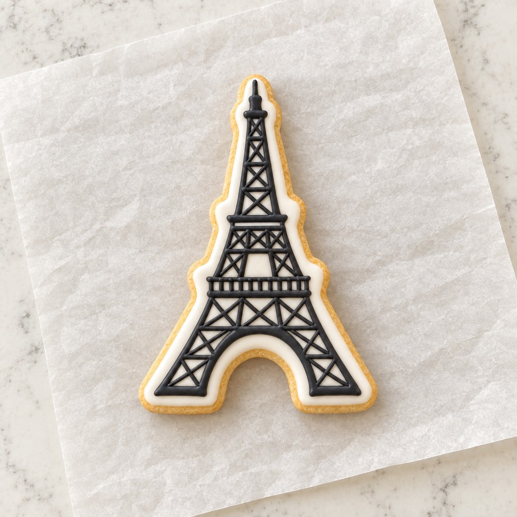 Eiffel Tower Cookie Cutter (decorated cookie mockup)