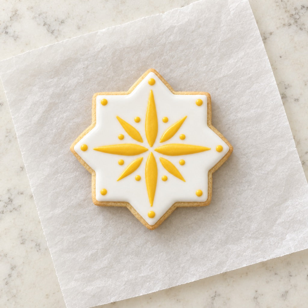 Eight-Pointed Star Cookie Cutter (decorated cookie mockup)