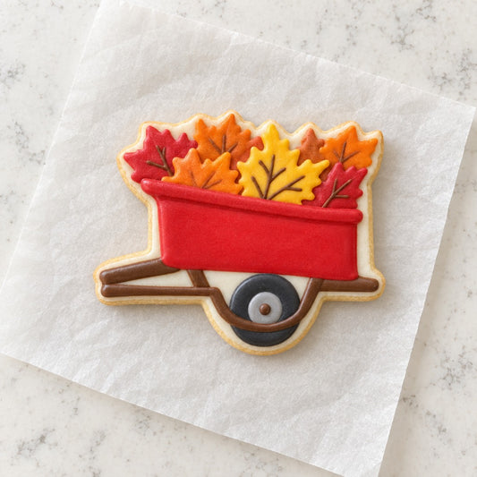 Fall Wheelbarrow Cookie Cutter (decorated cookie mockup)