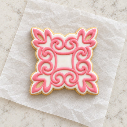 Fancy Square Cookie Cutter (decorated cookie mockup)