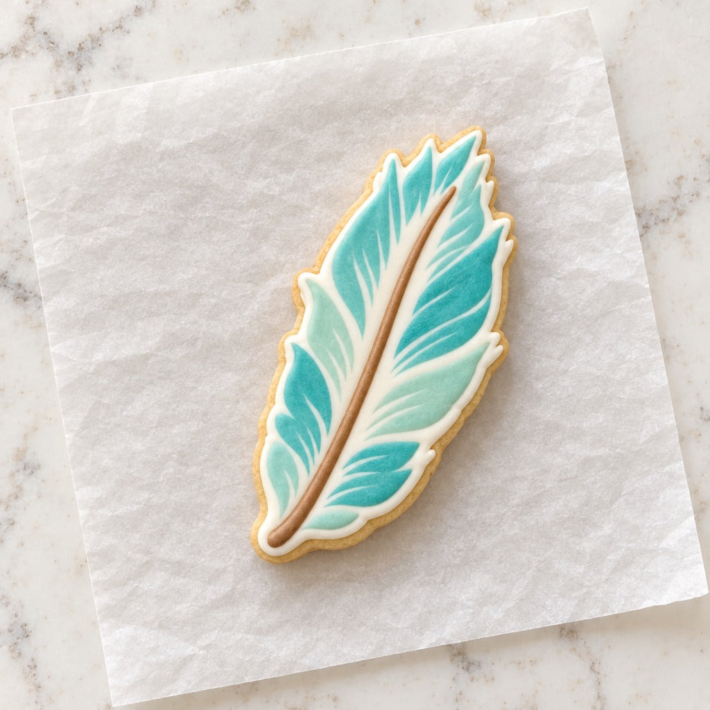 Feather Cookie Cutter (decorated cookie mockup)