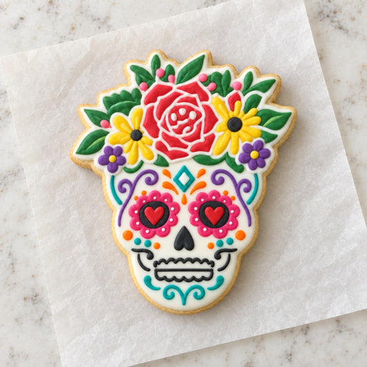 Female Sugar Skull Cookie Cutter (decorated cookie mockup)