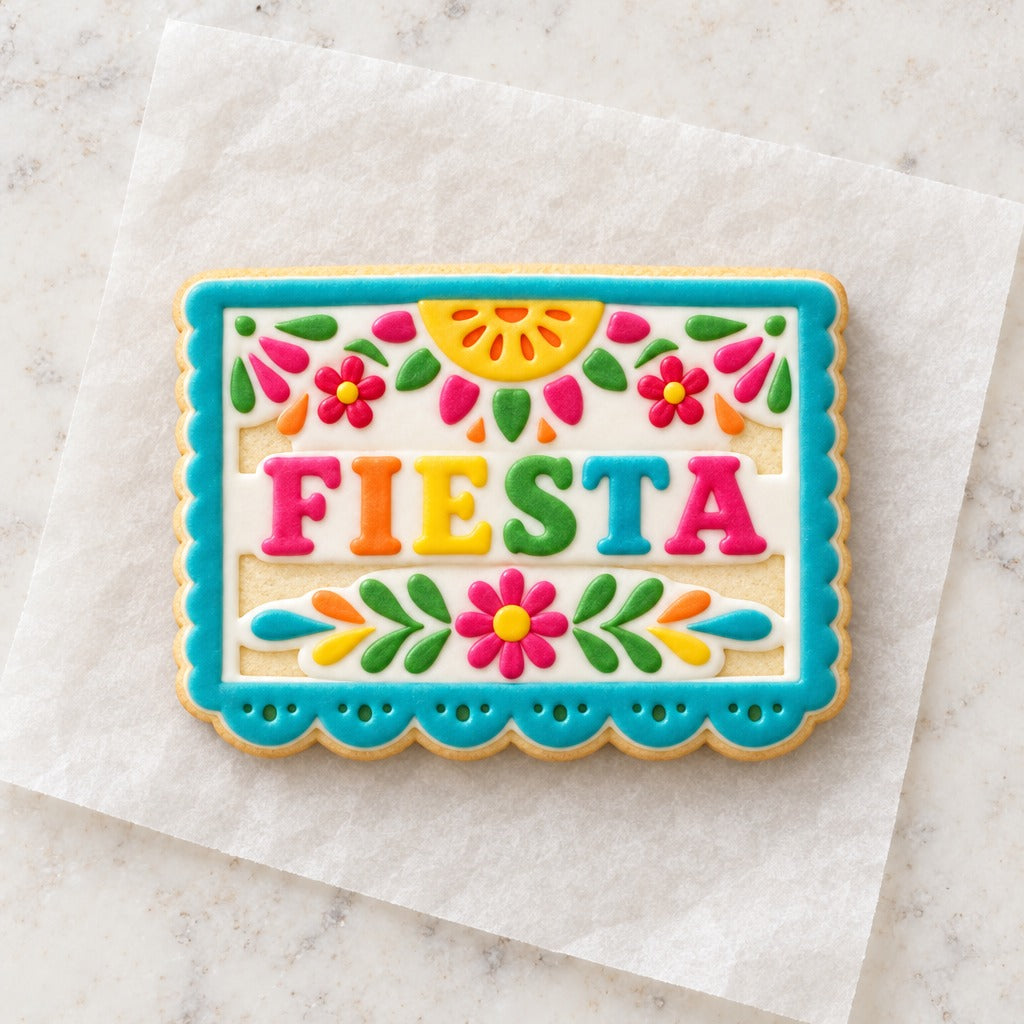 Fiesta Banner Cookie Cutter (decorated cookie mockup)