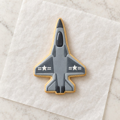 Fighter Jet Outline Cookie Cutter (decorated cookie mockup)