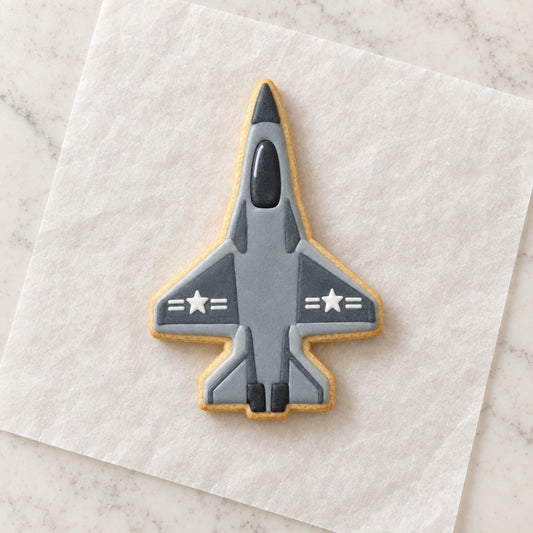 Fighter Jet Outline Cookie Cutter (decorated cookie mockup)