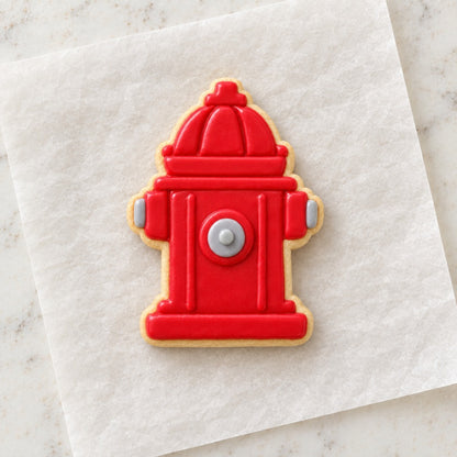Fire Hydrant Cookie Cutter (decorated cookie mockup)