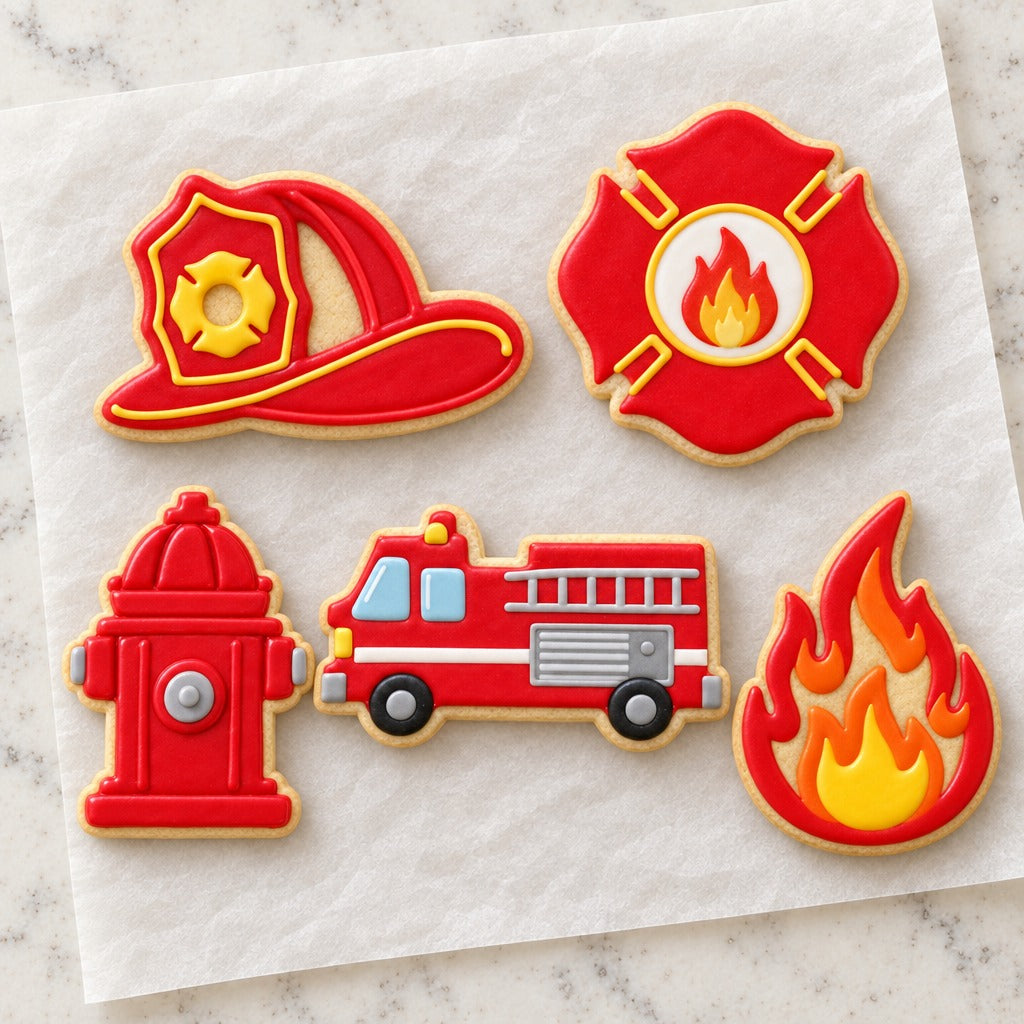 Firefighter Cookie Cutter Set (decorated cookie mockup)
